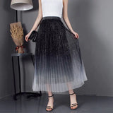 High-Waist Pleated Skirt with Gradient Mesh Design