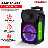 5Core 8 inch PA Portable Bluetooth Party Speaker Karaoke Boombox + 2 Wireless Mics