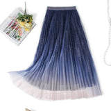 High-Waist Pleated Skirt with Gradient Mesh Design