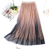 High-Waist Pleated Skirt with Gradient Mesh Design