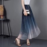 High-Waist Pleated Skirt with Gradient Mesh Design